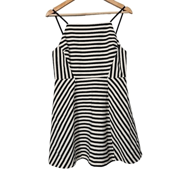 Bec + Bridge Black and White Stripe Fit n Flare Mini Dress - Picture 1 of 12